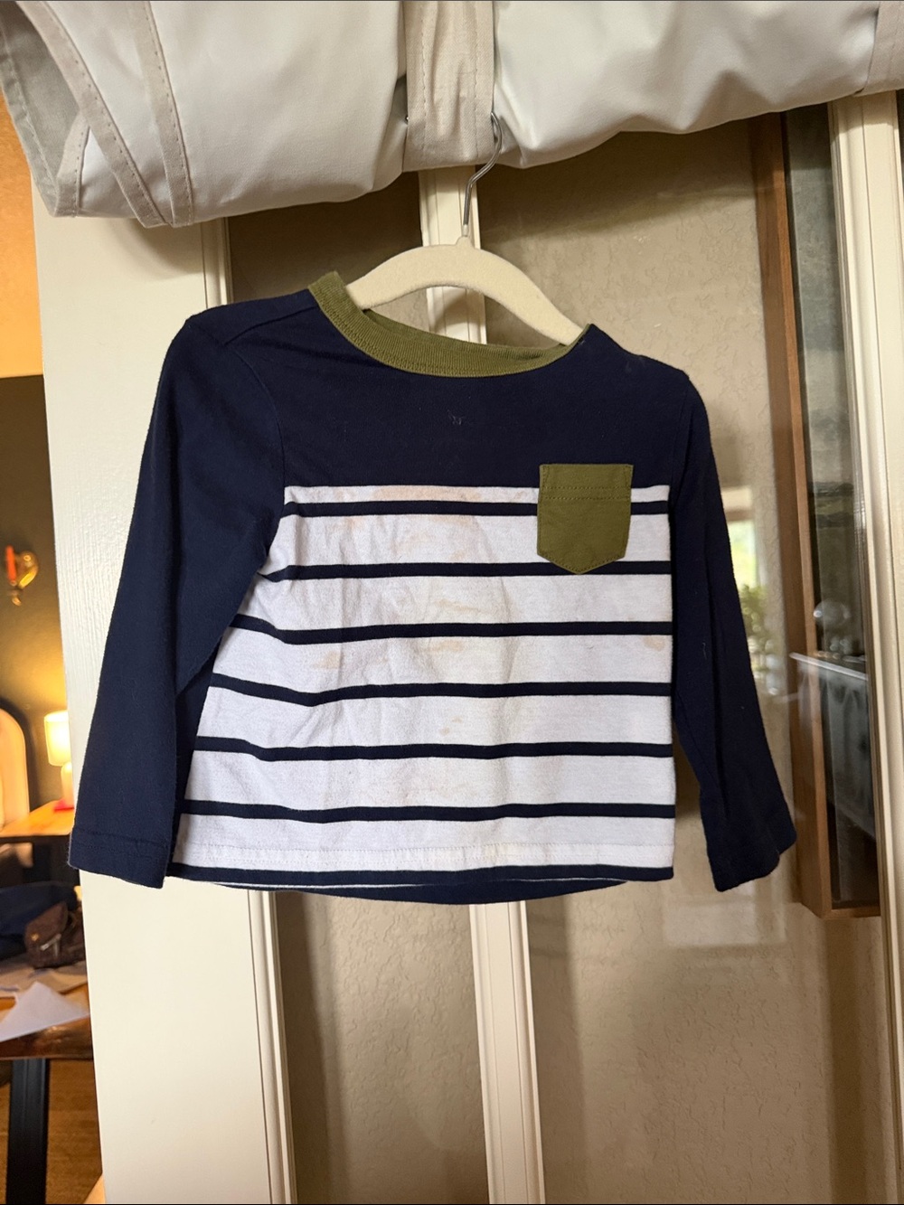 Toddlers' Navy Striped Long-Sleeve Top with Olive Pocket